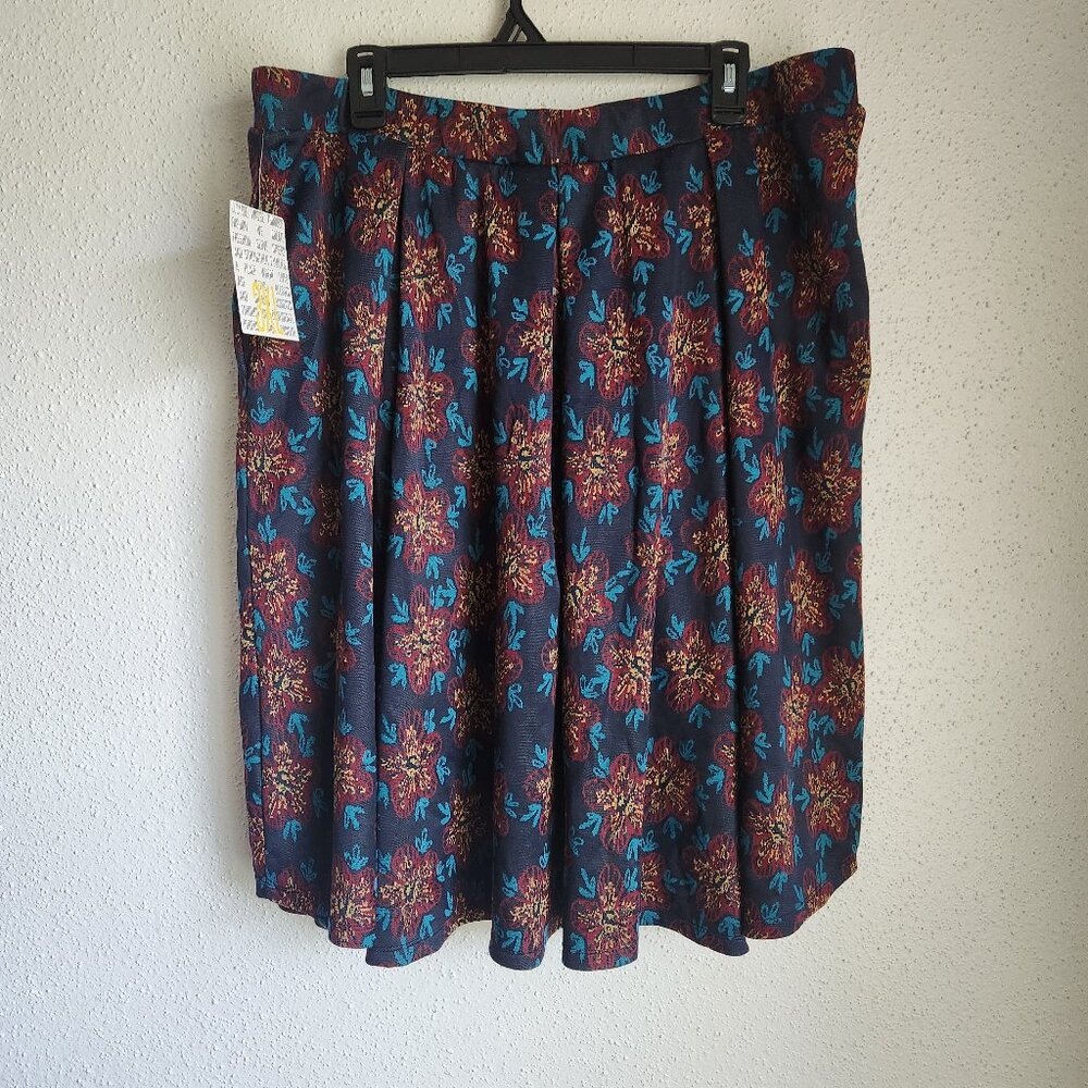 LuLaRoe Women's Blue Floral Aline Skirt W/ Pockets 3XL Stretch Waist Length 24"